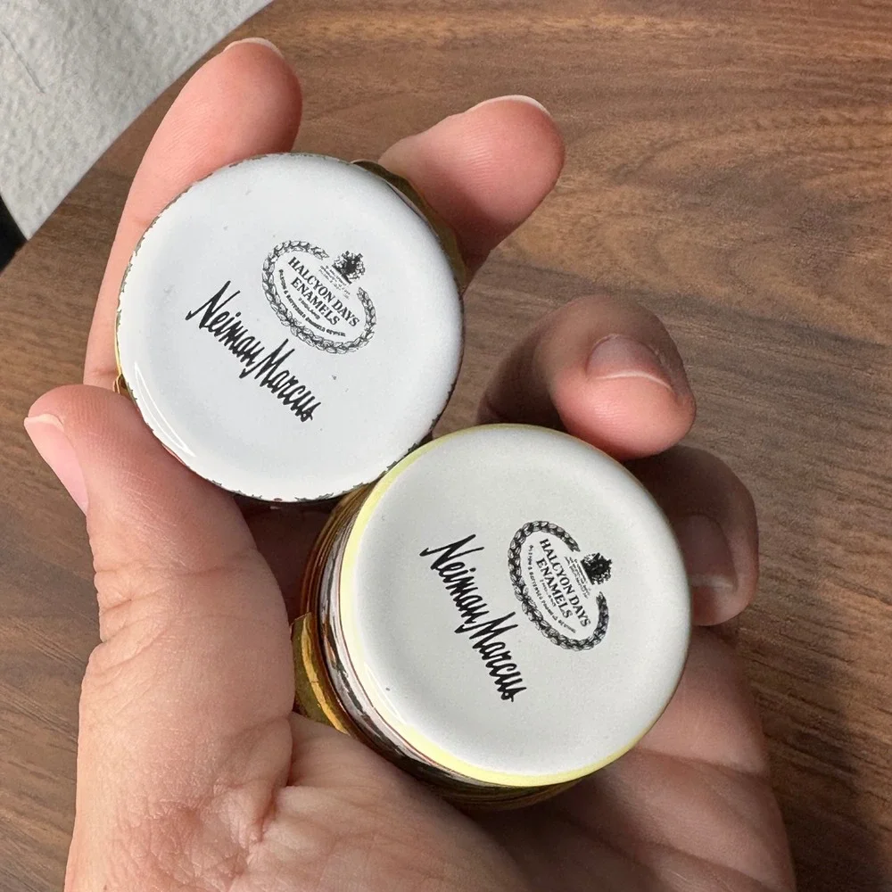 Halcyon Days Enamels Neiman Marcus Christmas Trinket Boxes 1993 1996 Set of 2